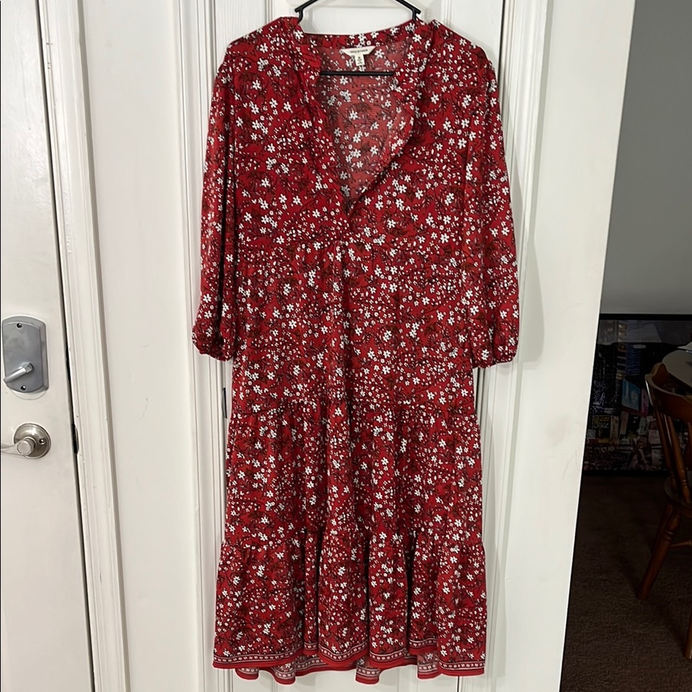 Max Studio Red and White Buttoned Sundress with Bishop Sleeves